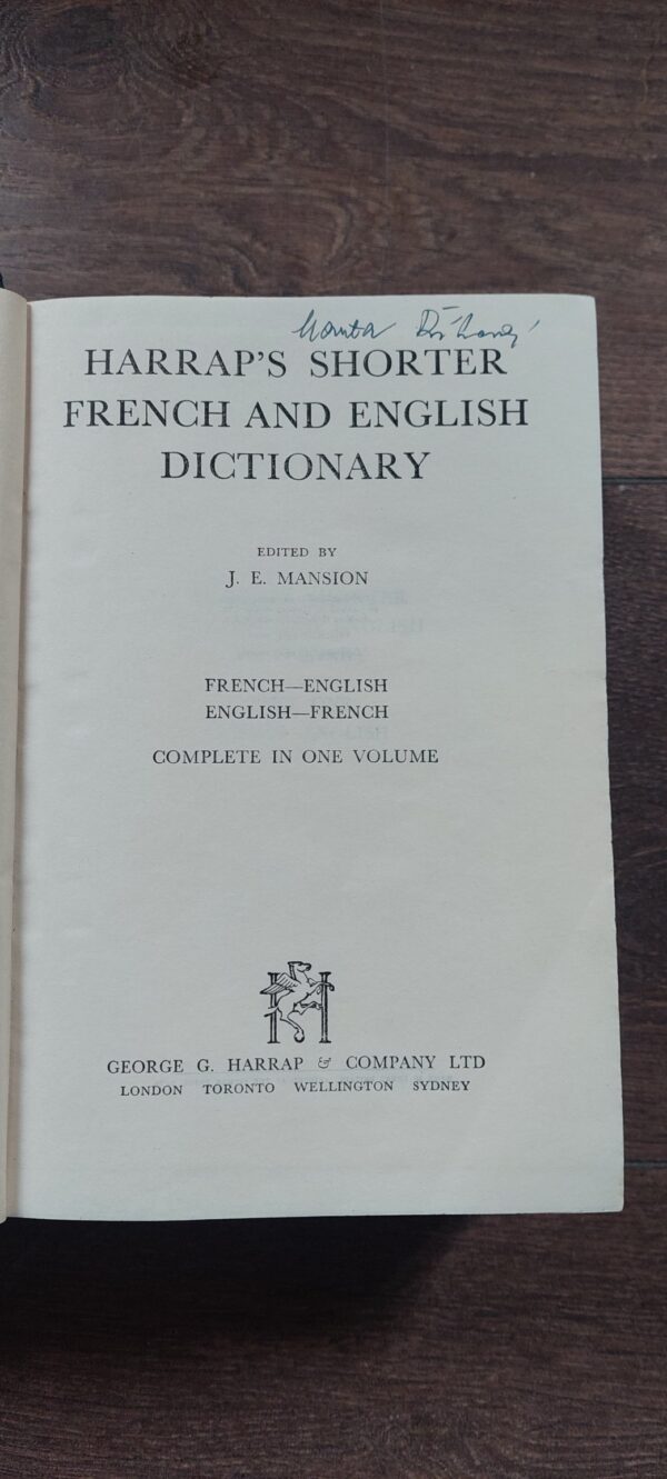 J. E. Mansion: Harraps Shorter French and english dictionary, 1960